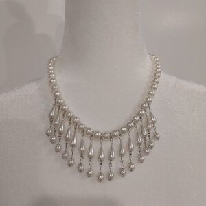 Faux Pearl and Silver Tone Collar Necklace